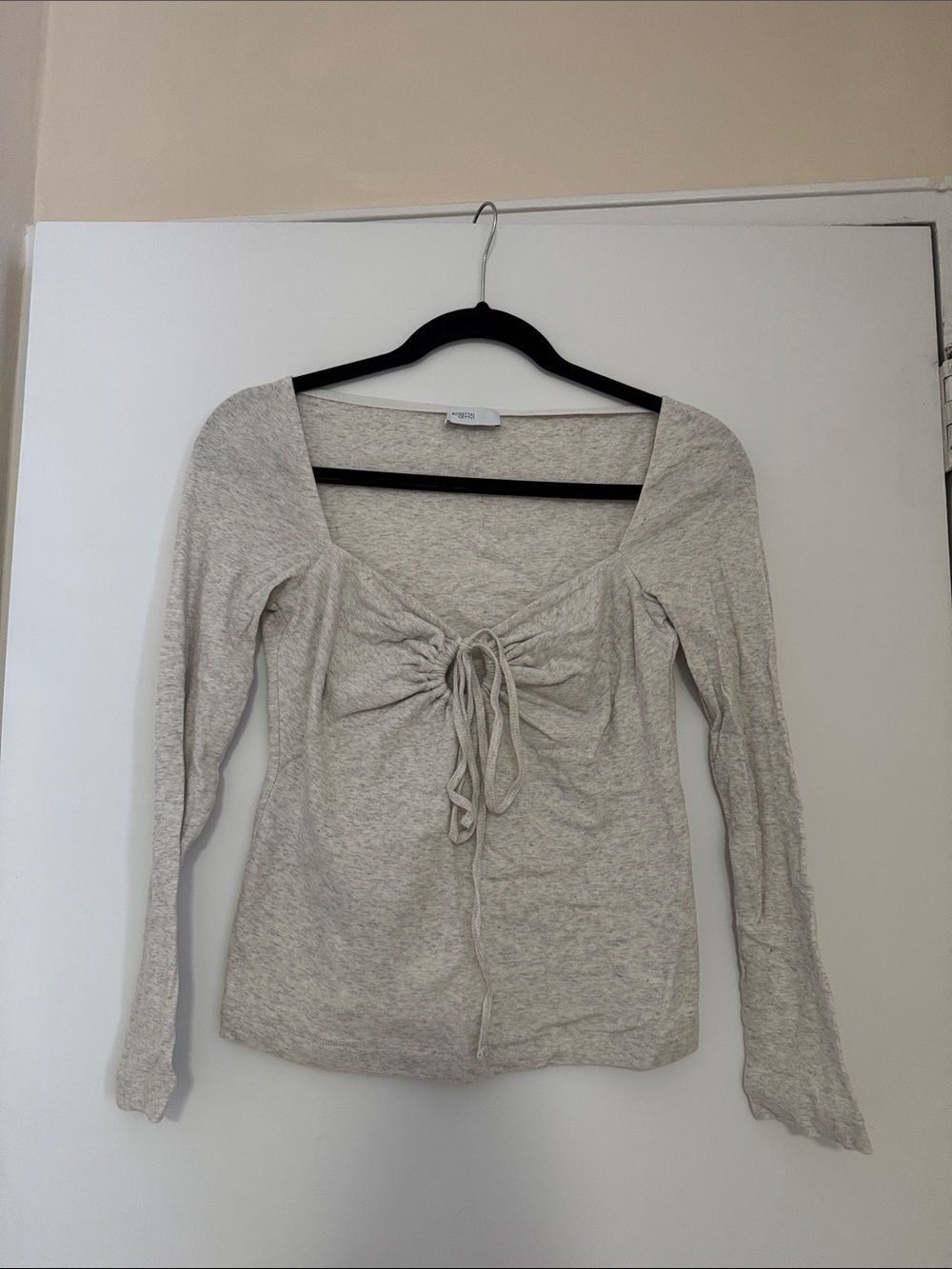 Rosetta Getty Light Gray Tie-Front Long Sleeve Top